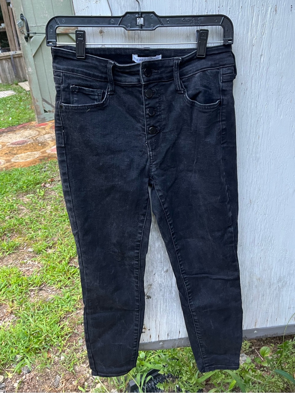 Nine West Black Skinny High-Rise Button-Fly Jeans